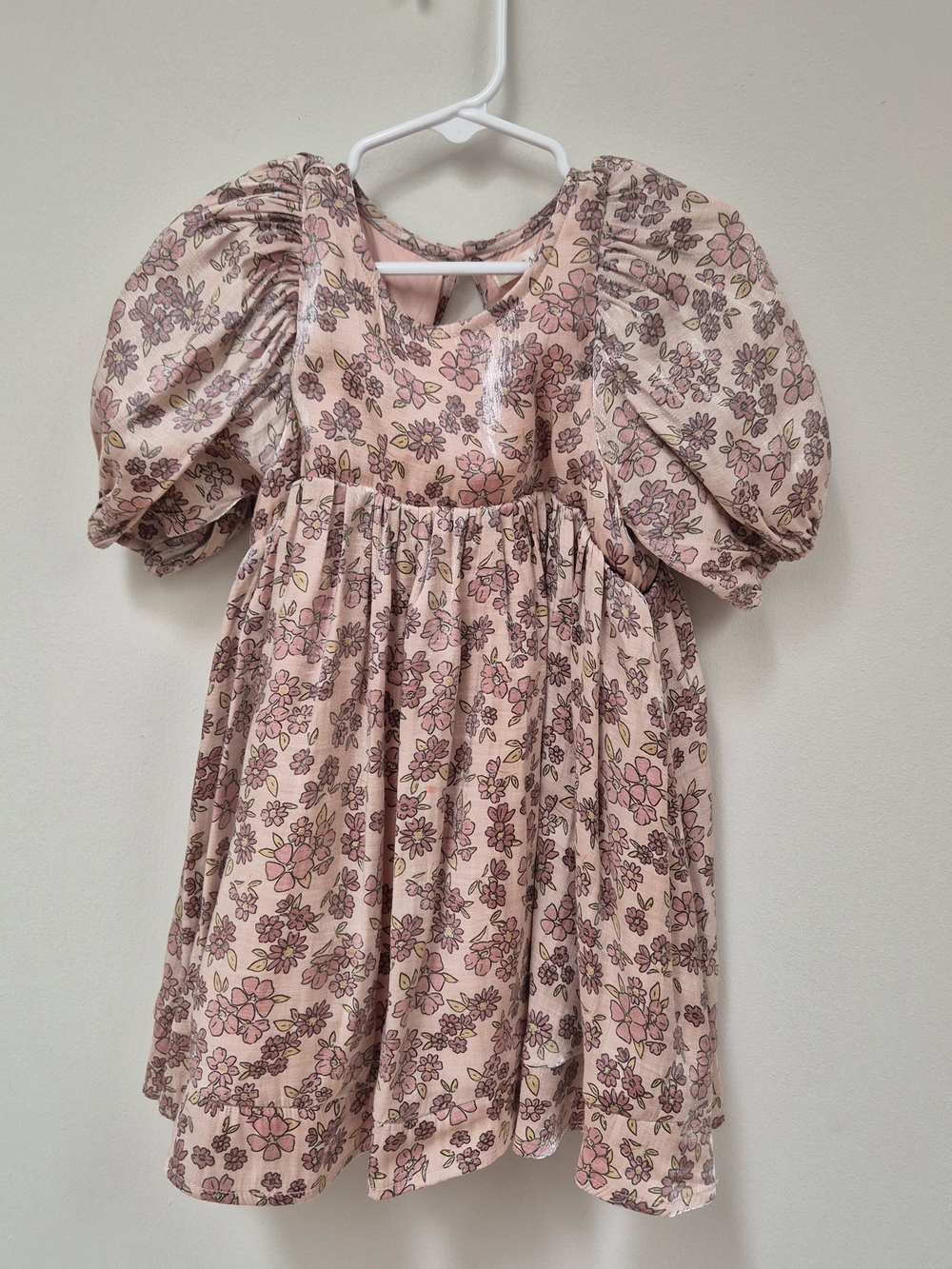 Girls Pink Floral Puff-Sleeve Dress